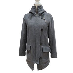 Herno Women's Wool & Cashmere Blend Hooded Zip up Coat Size M Charcoal Grey